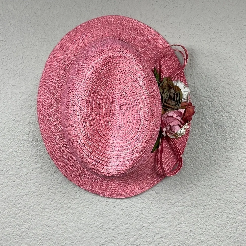 Giovannio Florence New York Pink Straw Floral Hat Spring Summer Church Derby